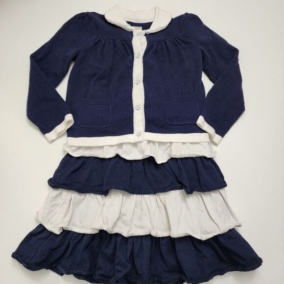 Girls Gymboree Navy, Pink, & White Cotton Dress Cardigan Hat Outfit Set 4t - Picture 9 of 16